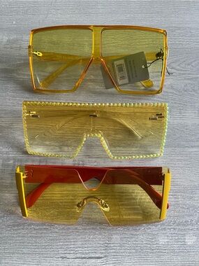 Trio of Yellow Oversized Shield Sunglasses
